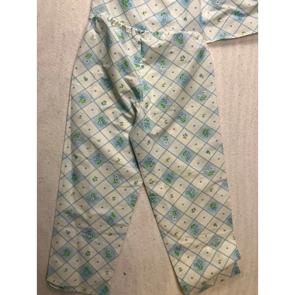 Vintage Pajamas Kids Size 8 Blue White Floral Lace Ruffle 70s Sleepwear‎ Set
